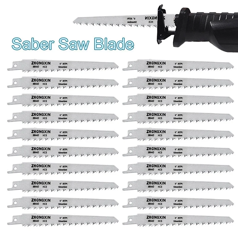 20Pcs HCS Carbon Saber Saw Blades 150 x 19 x 0.9 mm for Wood Metal Cutting Power Tools Accessories QP2