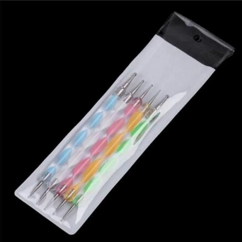 5PCS 2-Way Nail Art Dotting Painting Paint Pen 5 Colors Marbleizing Design Nail Art Dotting Pen Tool Dot Set TPD-03(5) 3