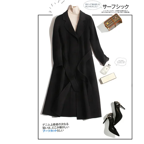 KMETRAM зимнее пальто из натуральной шерсти, женское осеннее двухстороннее кашемировое длинное пальто ручной работы, женское винтажное тонкое пальто Abrigo MY628 - Цвет: black