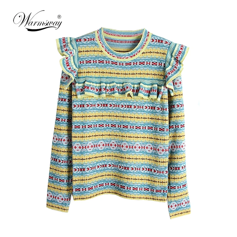 WARMSWAY Women Ruffled Sweaters Pullovers Knitted Long Sleeve Ruffles Tops for Sweet Woman C-183