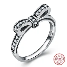 Горячая Твердые 925 пробы Серебряный сверкающий лук-узел стекируемые кольца микро Pave CZ для женщин День Святого Валентина подарок ювелирные изделия