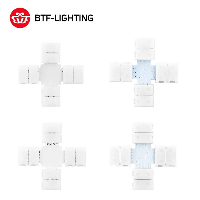 2pin/3pin/4pin/5pin T/L/X угловой разъем 8 мм/10 мм/12 мм Ширина Solderless разъем WS2811 WS2812b Светодиодные ленты без пайки - Испускаемый цвет: X shape Connector