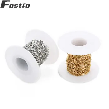 

10Yard/roll Stainless Steel Cross Long Chain Necklace Gold Silver Color Bulk Link Chains Accessories Jewelry Making 2*3mm Crude