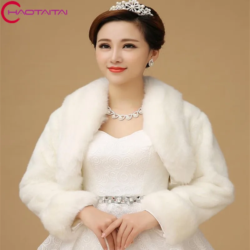 

Fur Shawl Wedding Wrap Formal Dress Cheongsam Married Outerwear Bride Cape Ivory Autumn Winter Jacket Shoulder is 42cm