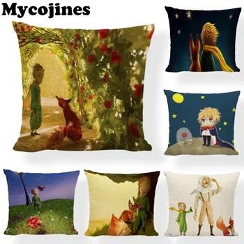 

Hot Sale 45x45cm Little Prince Cushion Cover Fox Roses Moon Home Bedroom Living Room Sofa Decoration Gift Linen Pillow Cases
