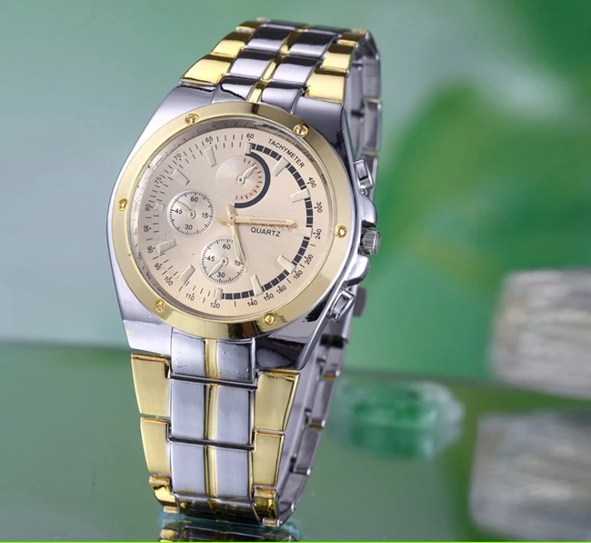 

Luxury Brand Royalty Watch Men Personalized Design Hour Gold Round Dial Silver Stainless steel High Quality Quartz Wrist Watch