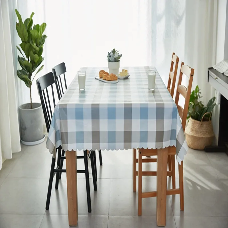 

European PVC tablecloth simple blue gray lattice waterproof anti-oil dust-proof tablecloth