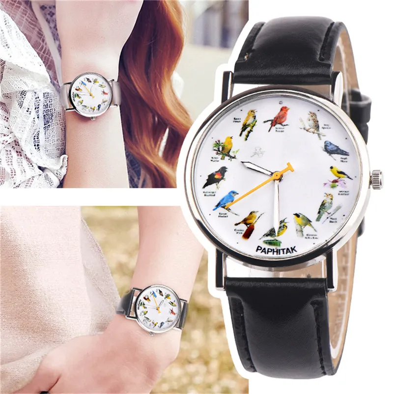 Fashion Women Watches Ladies Casual Watch Couple Retro Bird Design Leather Band Analog Alloy Quartz Wrist Watch Clock J13#N (11)