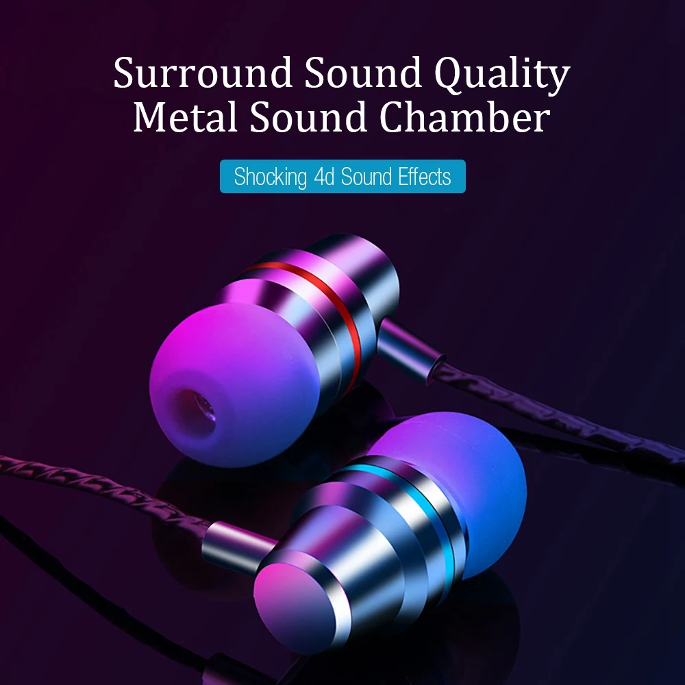 

Metal Wired Earbuds 3.5mm In Ear Earphone Earpiece With Mic Stereo Headset For Samsung Xiaomi IPhone Computer