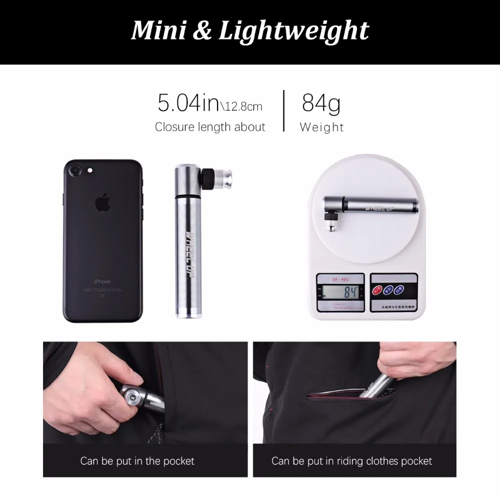 WHEEL UP Cycling Hand Air Pumps MTB Mountain Bike Motorcycle InflatorsPortable Mini Bicycle Pump Tire Ball Inflator 84g 160 PSI WHEEL UP Cycling Hand Air Pumps MTB Mountain Bike Motorcycle InflatorsPortable Mini Bicycle Pump Tire Ball Inflator 84g 160 PSI