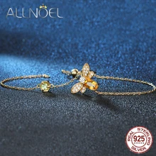 ALLNOE пчела 5X7 мм натуральный Овальный цитрин 925 пробы Серебряные ювелирные изделия золотой цвет цепочка браслет цирконами Браслеты