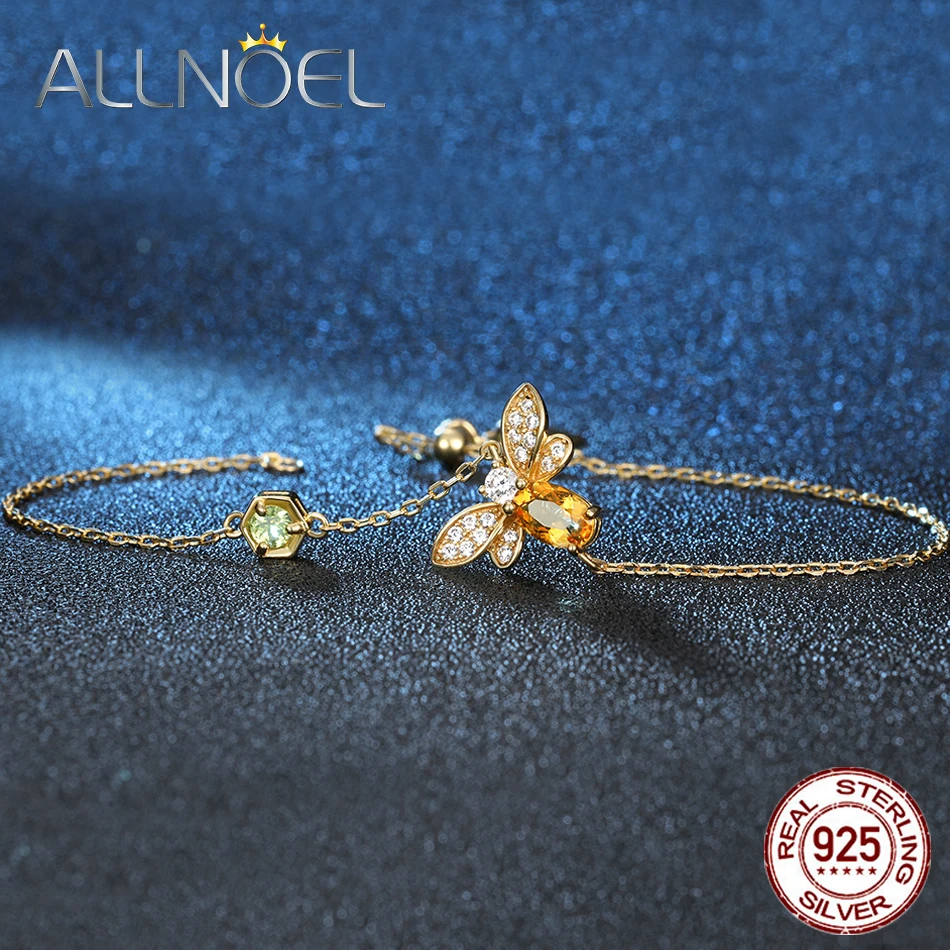 ALLNOE Bee 5X7mm 100% натуральный Овальный цитрин серебро 925 пробы ювелирное изделие