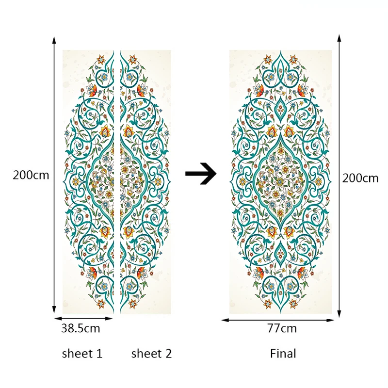 Новое поступление синий цветок исламские узоры двери ПВХ Плакат Наклейка Стикер Бог самоклеящиеся обои спальня домашний декор