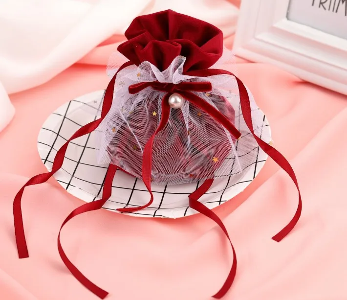 5 шт. высокого качества с карманом в стиле хип-хоп с органзой свадебные подарочные сумки подарочный сувенир для вечеринок сумки - Цвет: WINE RED