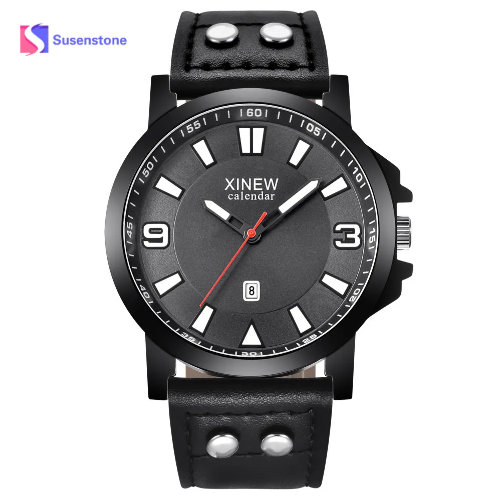 

New Men's Casual Sport Watch Men's Fashion Outdoor Movement Stainless Steel Wrist Watch Leather Band Quartz Analog Wrist Watch