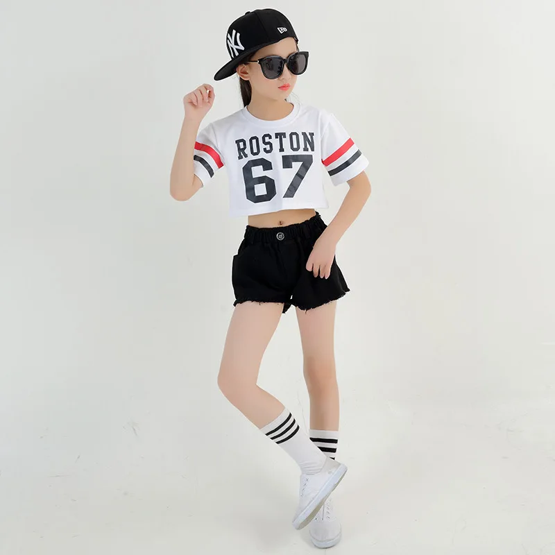 2018 Kids Street Dance Costumes Girl's Dancewear Jazz Hip Hop Clothing Modern Dance Training Clothes Set Top+ Pants Size 110-160 (6)