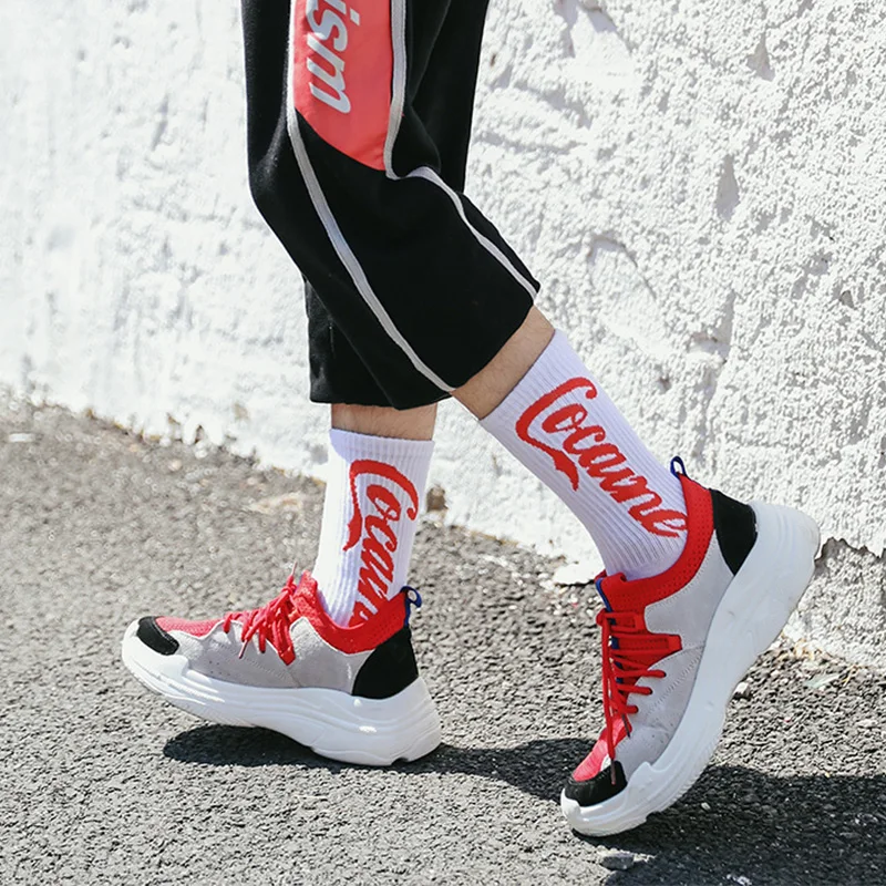 

fashion harajuku mens tide street hip hop socks art letter soft funny novelty socks unisex happy coke cola socks white socks