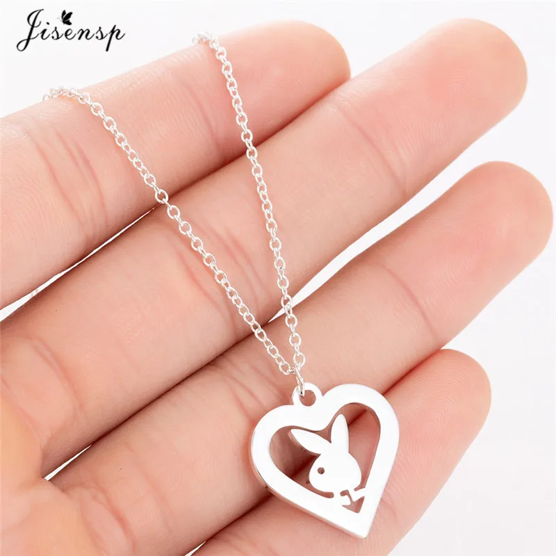 

Jisensp Romantic Hollow Heart Charm Necklace Cute Bunny Pendants Necklaces for Women Animal Jewelry Necklace Party Gifts bijoux