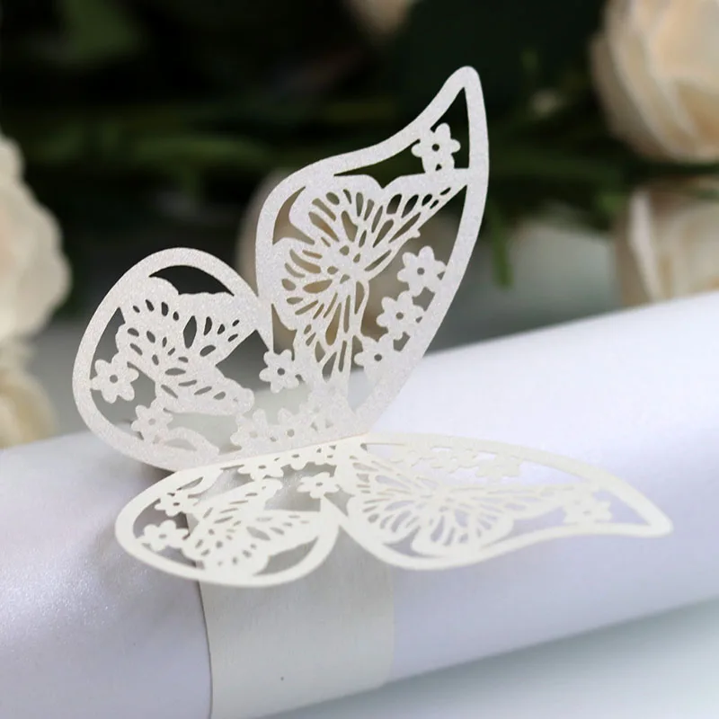 50Pieces/Set Butterfly Style Laser Cut Paper Napkin Rings napkins Holders Hotel Wedding Favors Table Decoration