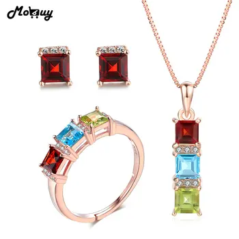 

MoBuy 100% 925 Sterling Silver Jewelry Sets 3Natural Gemstone 3pcs Bohemia Style For Women Wedding Fine Jewelry V012ENR