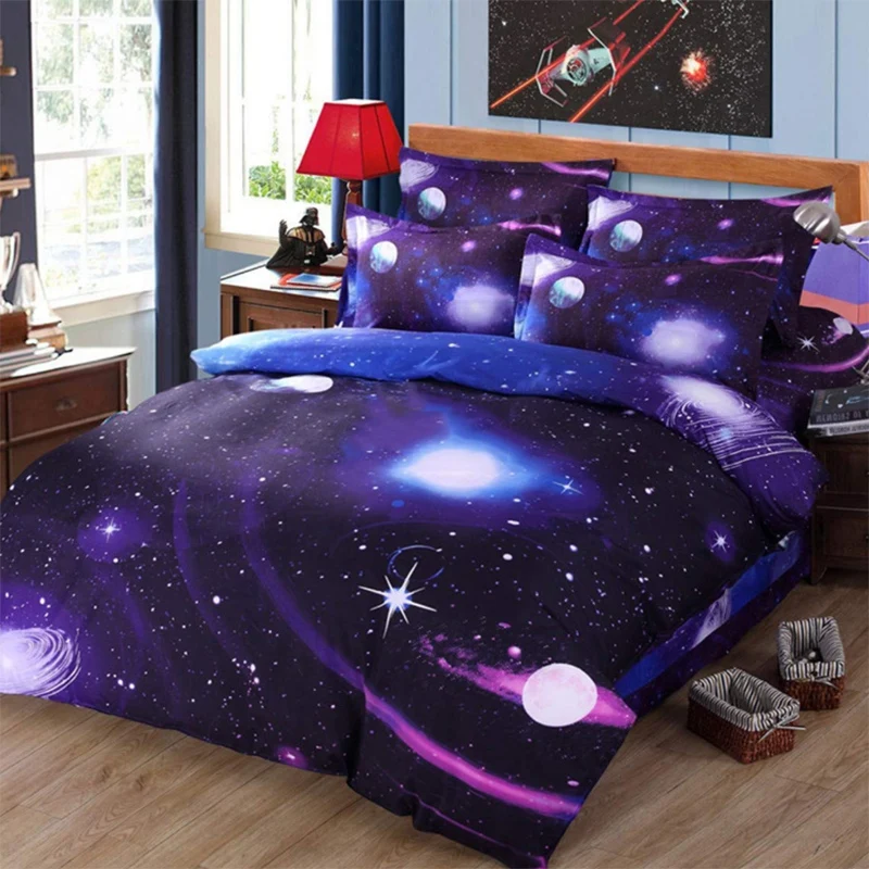 Постельное белье 3D Galaxy пододеяльник односпальное двухстороннее фиолетовое