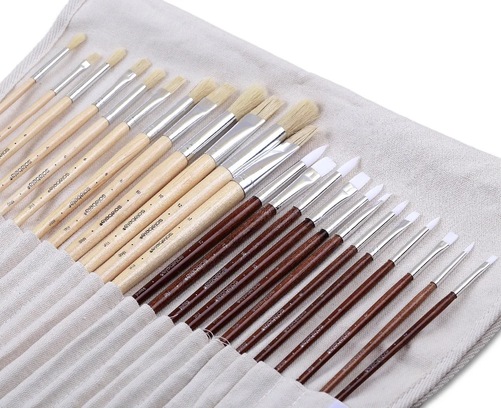 

Solabela Montreal Artist Brush Set of 24 w/Canvas Roll-up Pouch - Professional Art Brush Set Acrylic Oil Water Color Paint Set