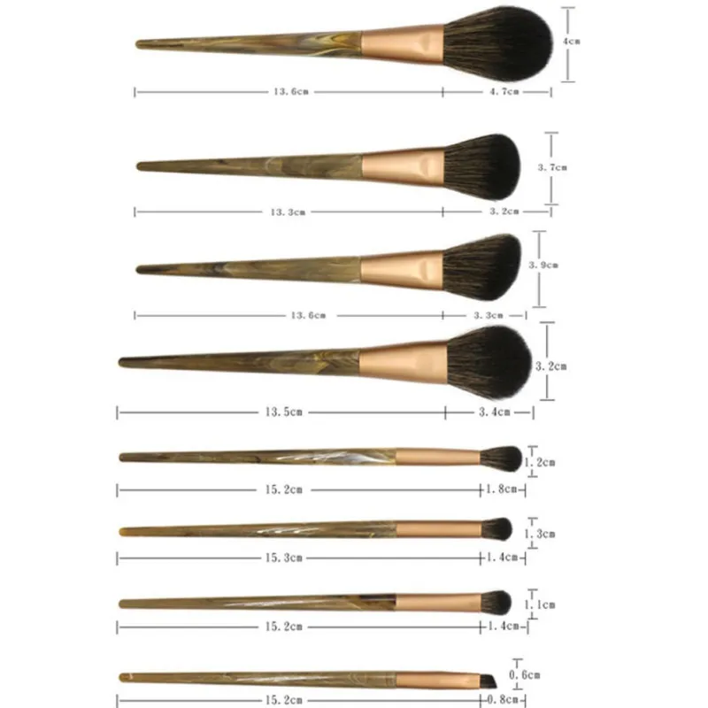 

8 Pcs Marble Stripe Resin Handle Goat Hair Pro Makeup Brushes Kits Blush Powder Highlight Repair Capacity Brush