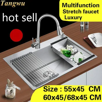 Online Free Shipping Apartment Vogue Kitchen Manual Sink Single Trough Luxury Wash Vegetables 304 Stainless Steel 55x45/60x45/68x45 CM