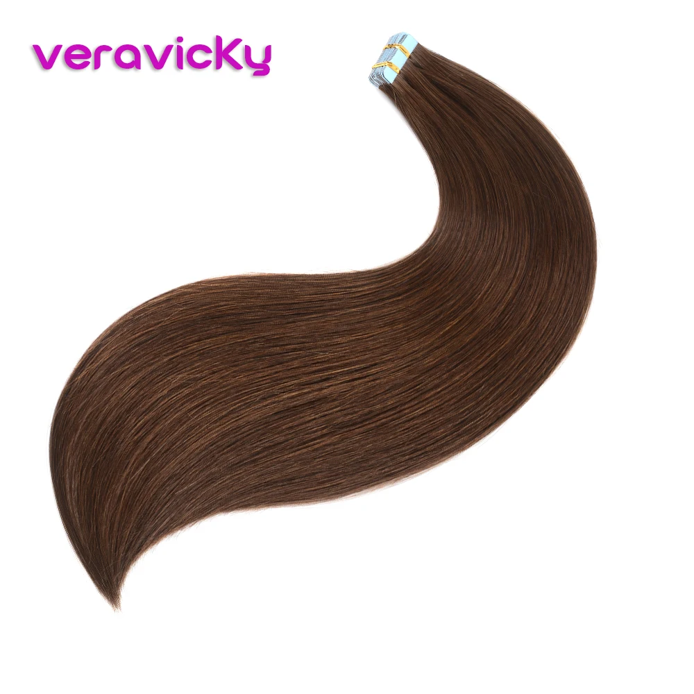 Veravicky волосы 16 "18" 20 "лента в Remy человеческие волосы клей расширение Средний коричневый цвета Прямой кожи уток натуральные волосы #4 20шт