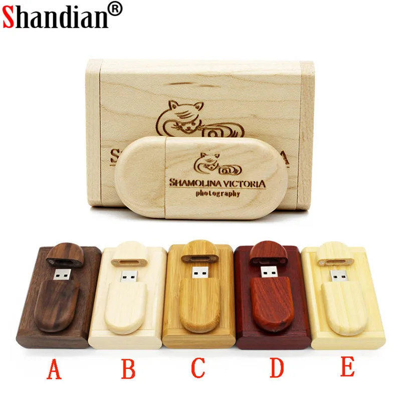 

SHANDIAN Customize LOGO wooden + Box Personal LOGO pendrive 4GB 16GB 32GB usb Flash Drive U disk Memory stick wedding Gift