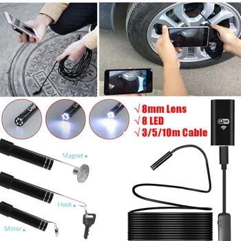 

WIFI Endoscope Camera Mini Waterproof Hard soft Wire 8mm 8 LED Borescope Camera For Android PC IOS Endoscope + Hook Mirror
