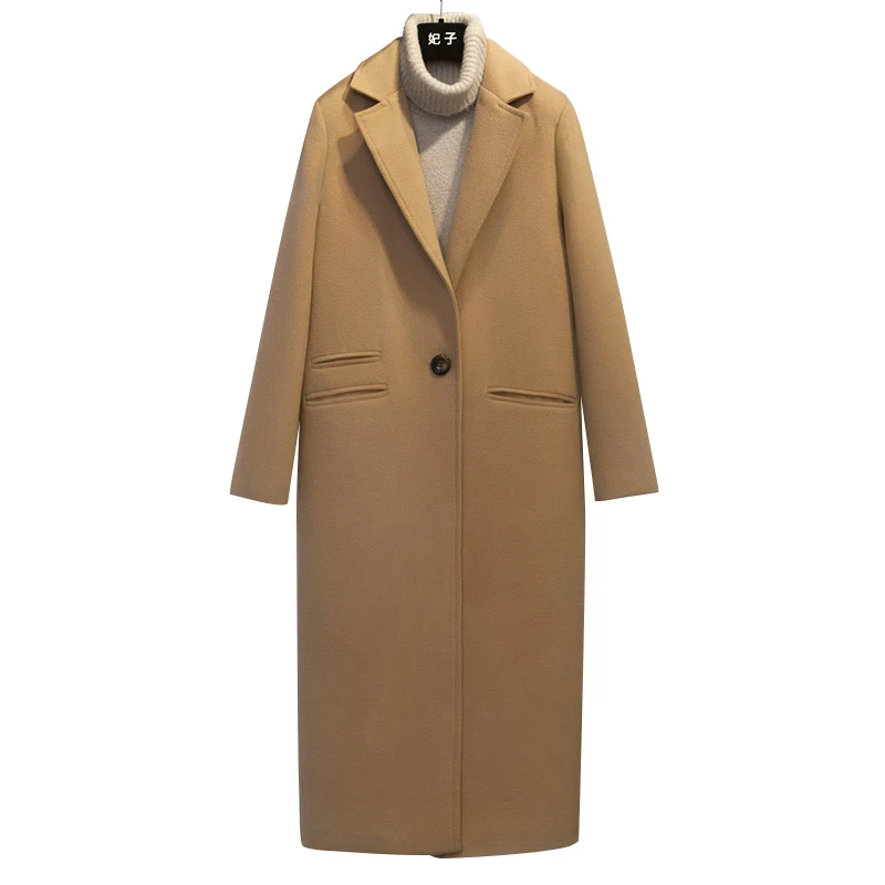 Winter Jackets 2018 Women Wool Blend Coat Lapel Pocket Oversize Long Coat Outerwear Solid Camel Female women overcoat