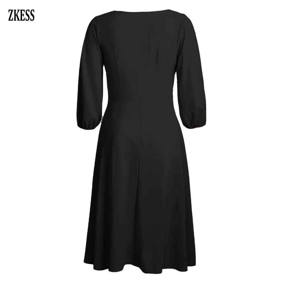 Black-Button-Front-Balloon-Sleeve-Vintage-Dress-LC610282-2-4