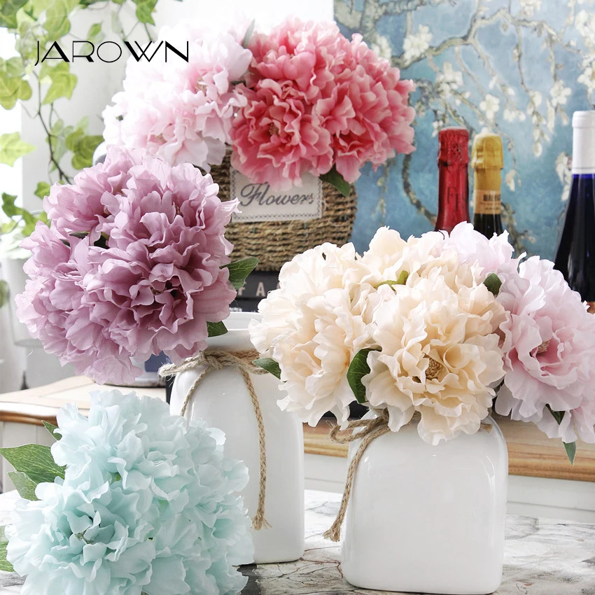 

JAROWN Artificial 5 Head Peony Bouquet Simulation Silk Fake Flower For Wedding Decorative Flores Home Office Decor