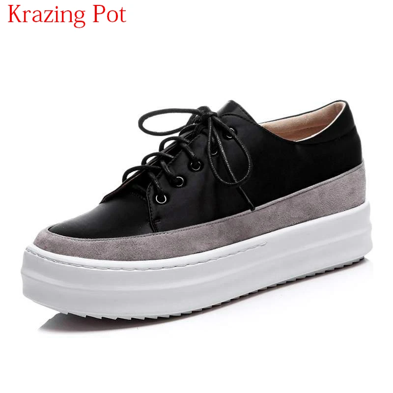 

2018 New Arrival Silk Sheep Suede Round Toe Sneaker Large Size Causal Shoes Lace Up Preppy Platform Women Vulcanized Shoes L86