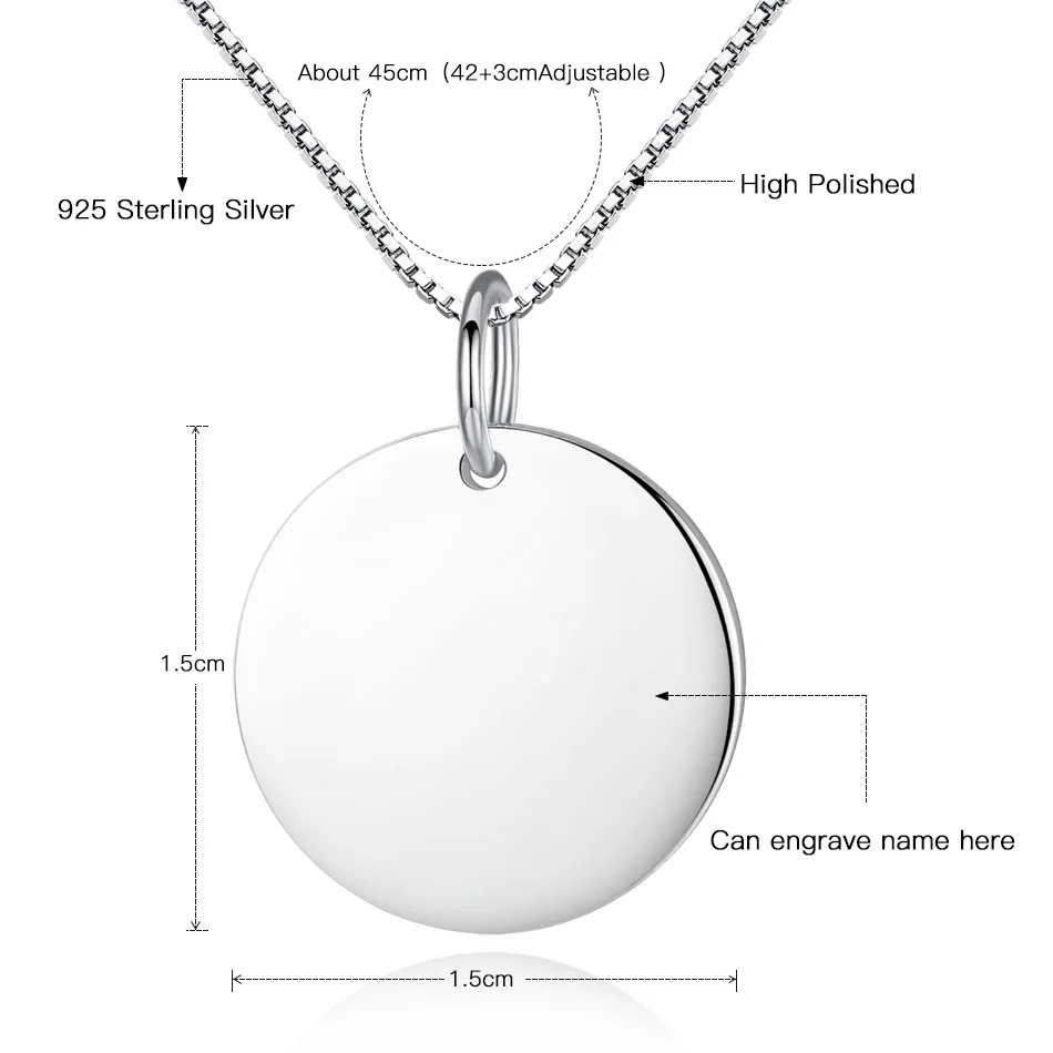ELESHE, новинка, заказное ожерелье круглой формы, выгравированное имя, ожерелье с кулоном, 925 пробы, Серебряное ювелирное изделие для женщин и мужчин