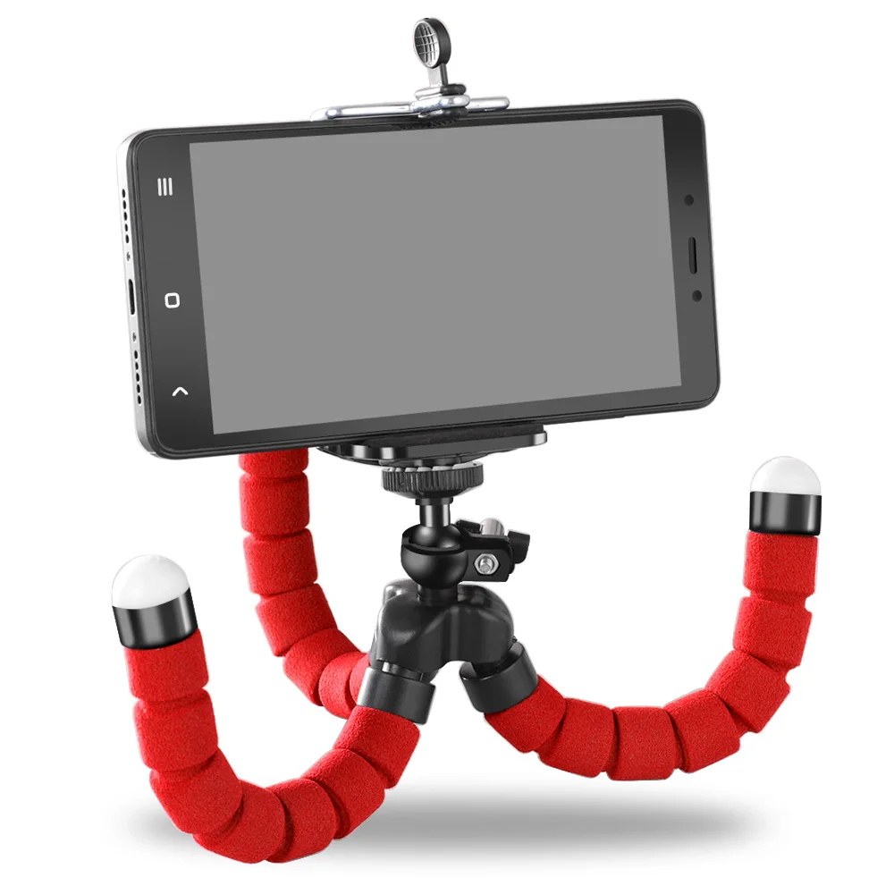 Гибкий Кронштейн для штатива Octopus для мобильного телефона, крепление для камеры, монопод, аксессуары для укладки Селфи, расширяющаяся подставка, держатель для телефона - Цвет: Red
