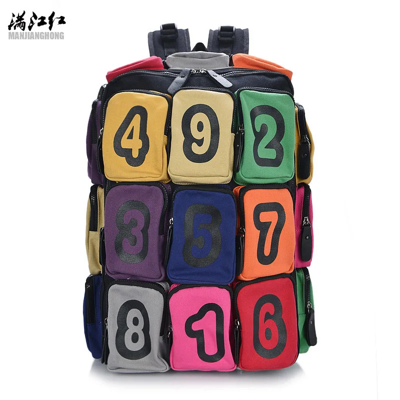 

New arrive backapck women bags Color canvas backpack numbers large capacity school bags for teenager girls mochila feminina