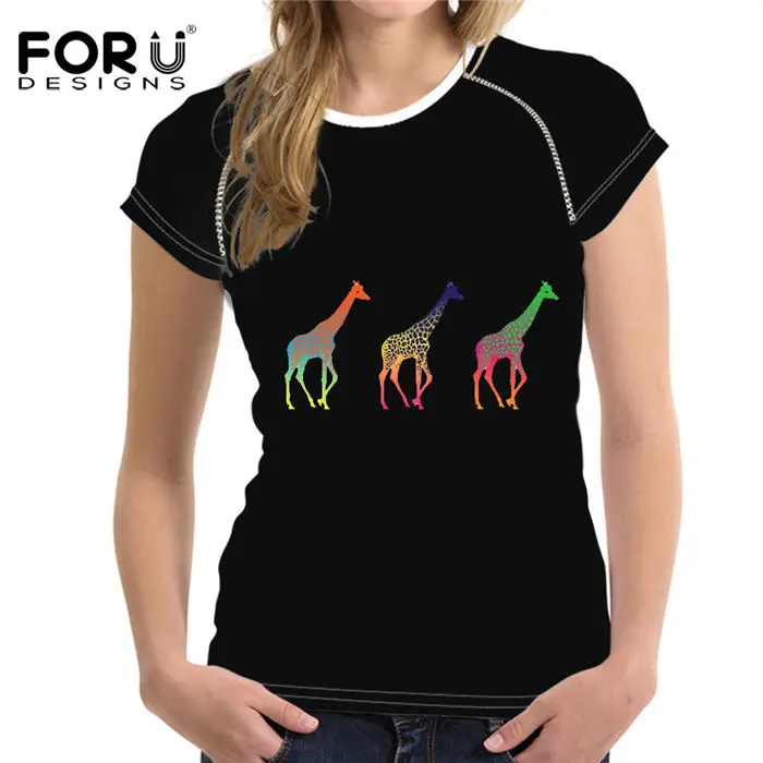 FORUDESIGNS/футболка женская забавная футболка Милая три жирафа инопланетянина Футболка женская футболка с тупым животным женские топы тренд - Цвет: XQ0457BV