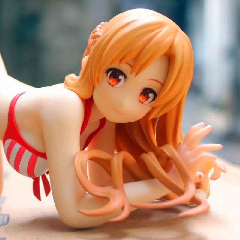 

8CM Sword Art Online Anime Figure Asuna Yuuki Action Figure Kneeling PVC Transparent Box Ver Cute Girl Doll F283