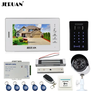 

JERUAN 7`` Video Door Phone Intercom System kit waterproof RFID touch Password keyboard Access Camera + 700TVL Analog Camera