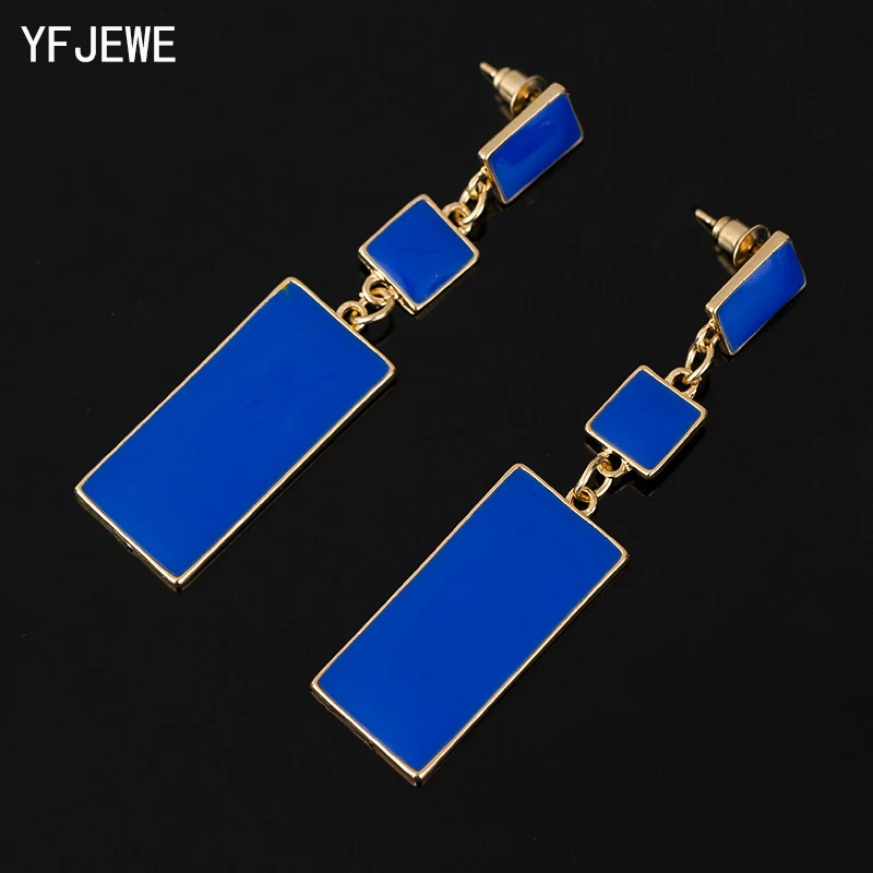

Fashion Design Geometry Gold Color 4 Color Alloy Blue Enamel Drop Earrings For Women Long Earrings On Valentine's Day E002