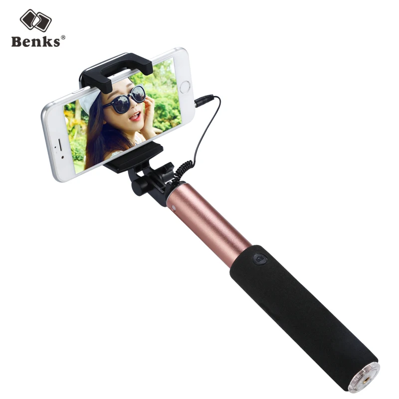 Benks Magic Wired Selfie Stick with Rearview Mirror Universal Handheld Extendable Monopod Mount for iPhone Samsung