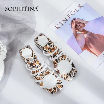 

SOPHITINA Fashion New Special Sandals High Quality Sheepskin Slip-on Comfortable Square Heel Shoes Design Hot Sale Sandals MO109