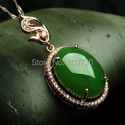 

Jewelr 003491 Hetian green jade jasper necklace pendant crystal chinese emerald rose gold