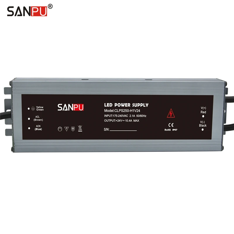 SANPU 24 В Питание Водонепроницаемый IP67 250 Вт 230 В 220 В AC к DC 24 вольт освещение Трансформатор светодио дный драйвер ультра тонкий для светодио дный s