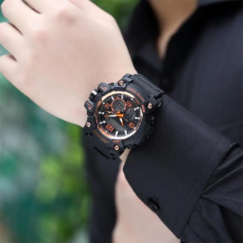 

2018 Male Clock Casual Fashion Men's Waterproof Double Core LED Luminescent Multi-Function Sport Watch Top Grade Wholesale