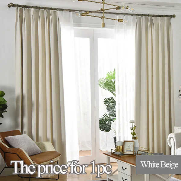 NORNE, одноцветные затемненные занавески из искусственного льна для гостиной, современные занавески для спальни, занавески, жалюзи на заказ - Цвет: White Beige
