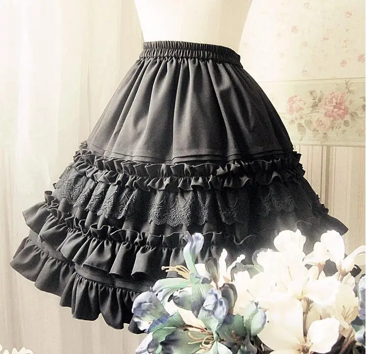 yarn chiffon skirts sweet girl skirt black and white Spring Autumn skirt Lolita costume on sale
