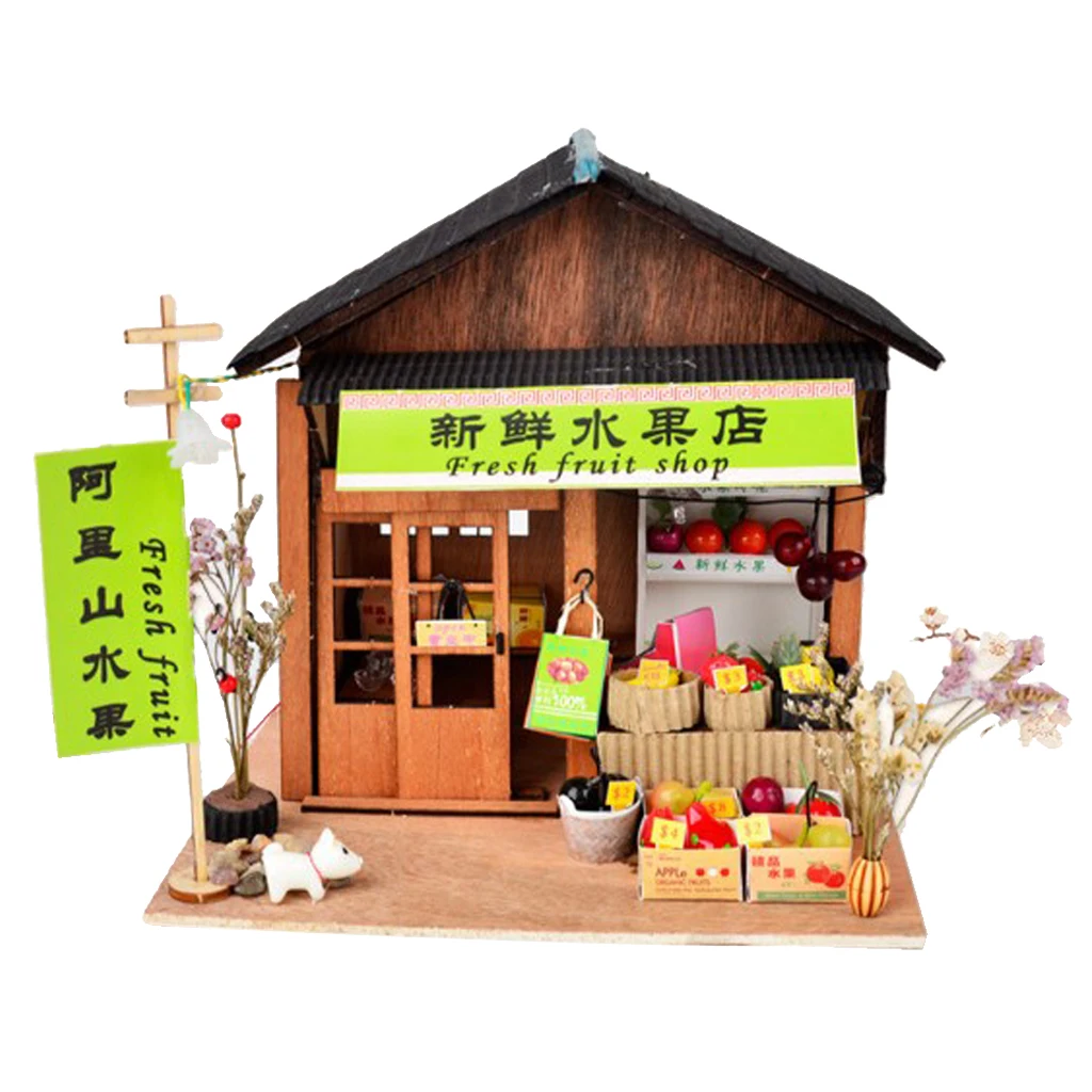 1/24 DIY Wooden Dollhouse Miniature Kits - Antique Fresh Fruit Shop with Various Fruit
